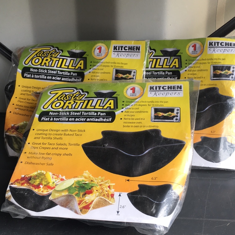 3 Tortilla pan non stick form for taco salad bowls